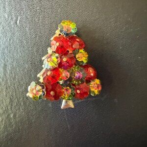 Vintage Christmas Tree Pin Art Glass Aurora Borealis Margarita Stacked Stones